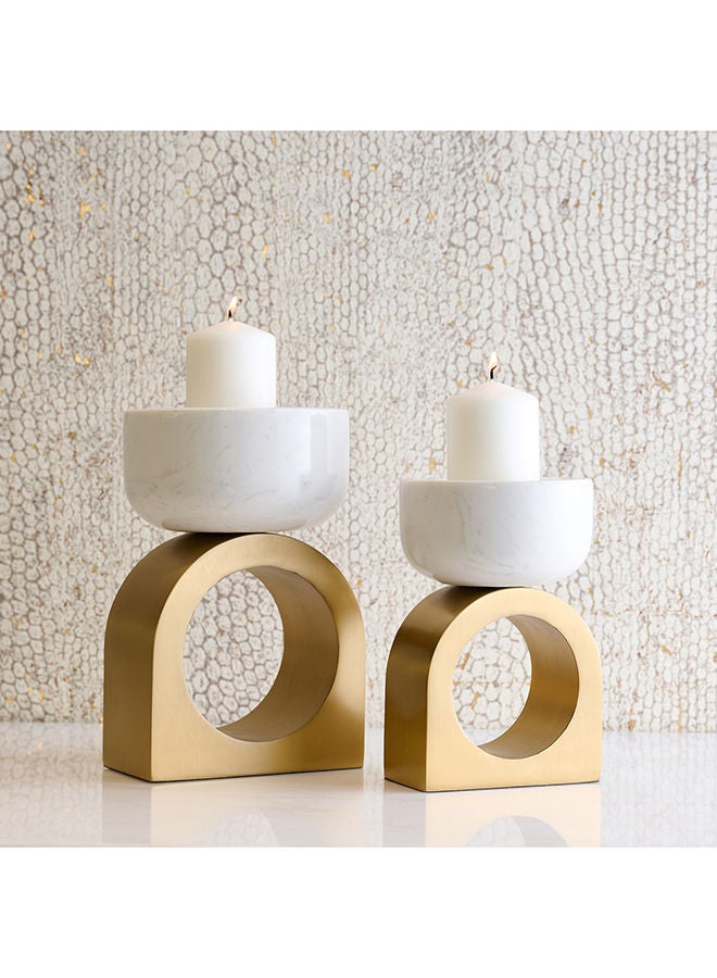 Jazz Candle Holder With White Natural Marble With Stainless Steel In Gold Electroplated