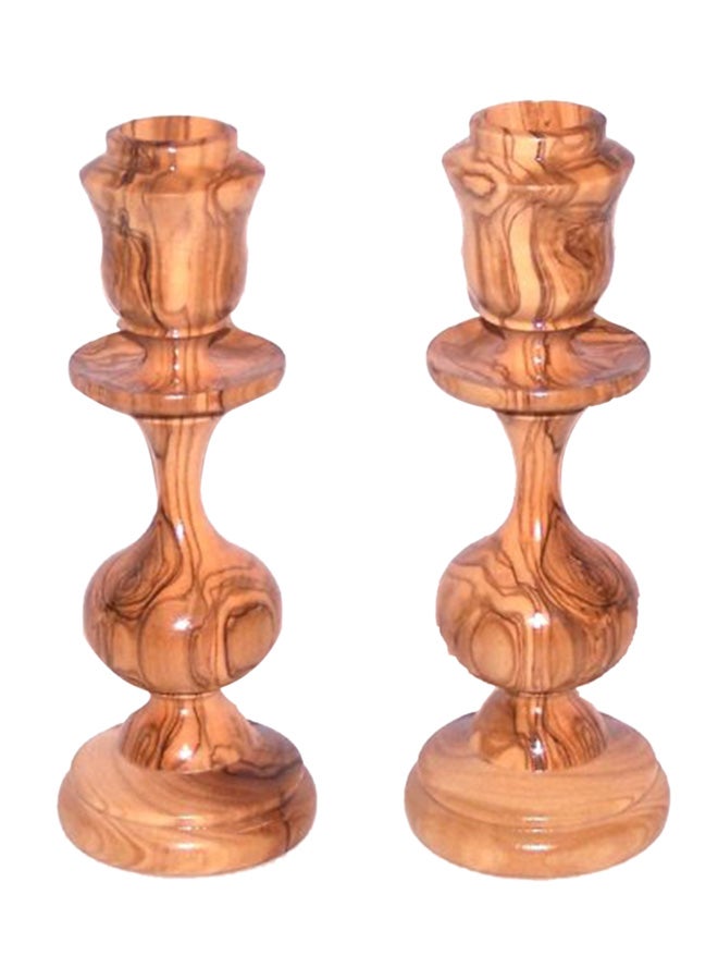 2-Piece Olive Wood Candle Holders