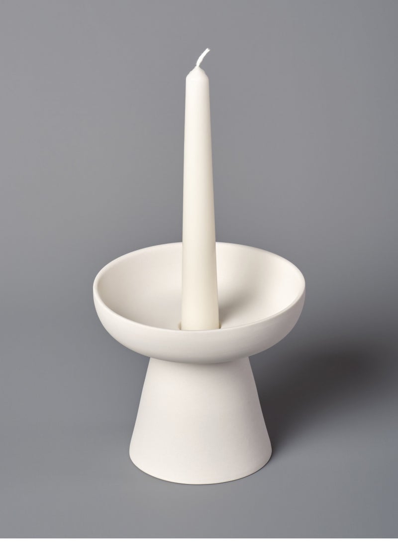 Medium Porcini Pillar and Taper White Matte Ceramic Candle Holder