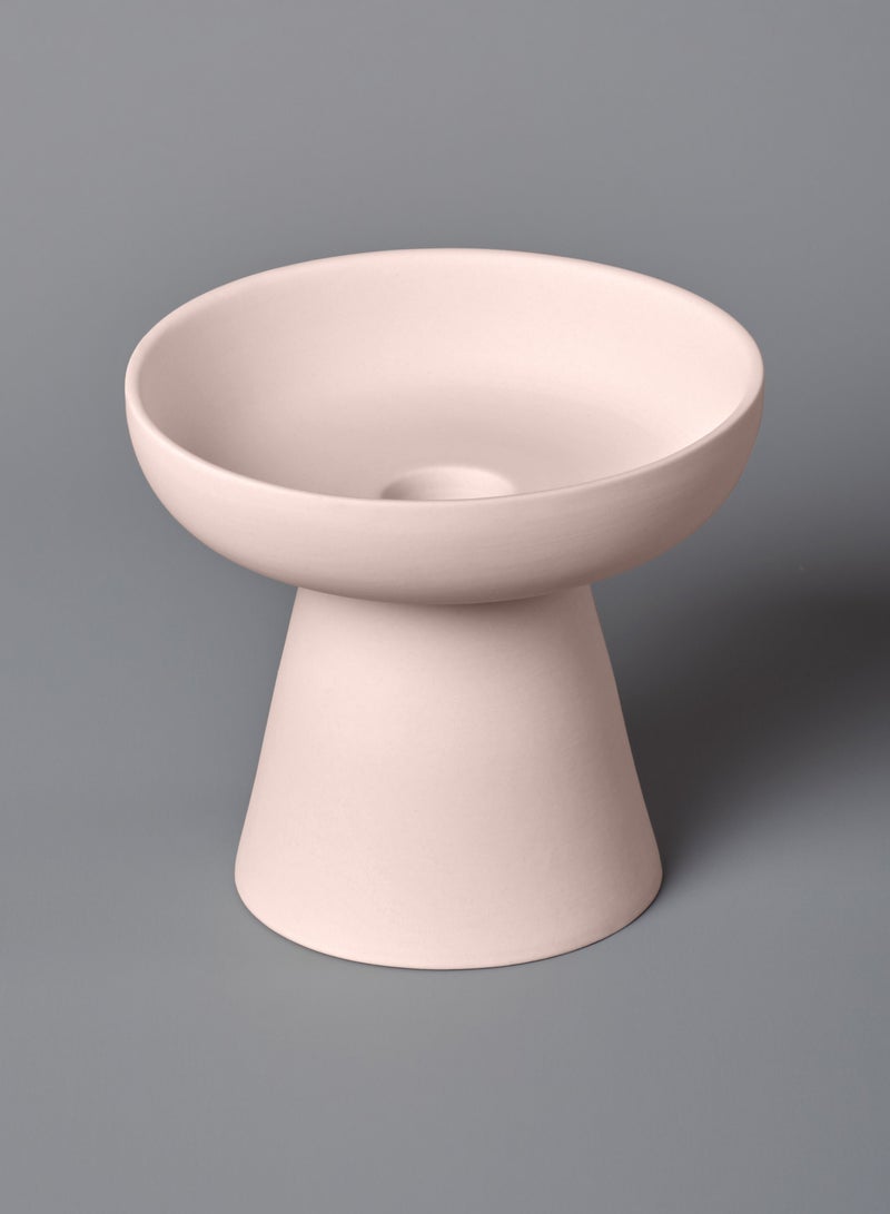 Medium Porcini Pillar and Taper Soft Pink Matte Ceramic Candle Holder