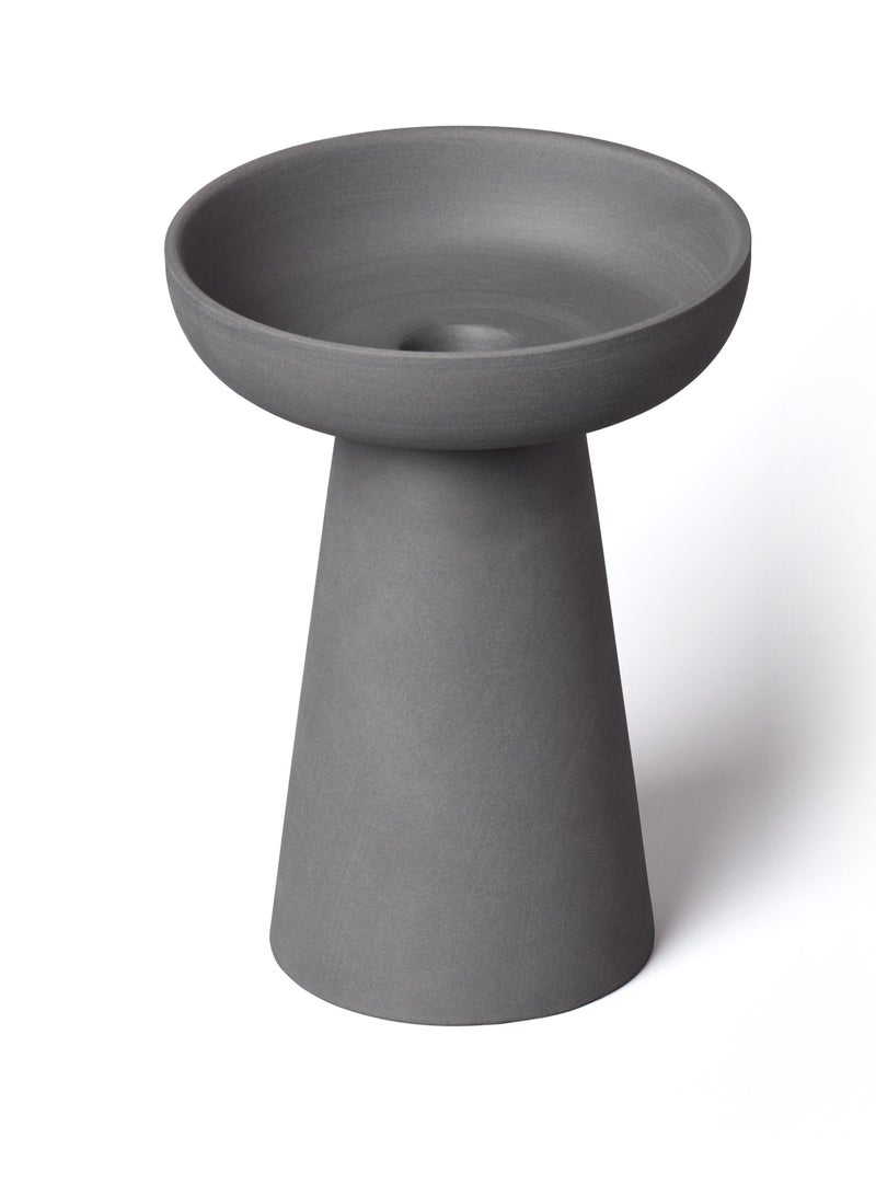 Large Porcini Pillar and Taper Charcoal Matte Ceramic Candle Holder