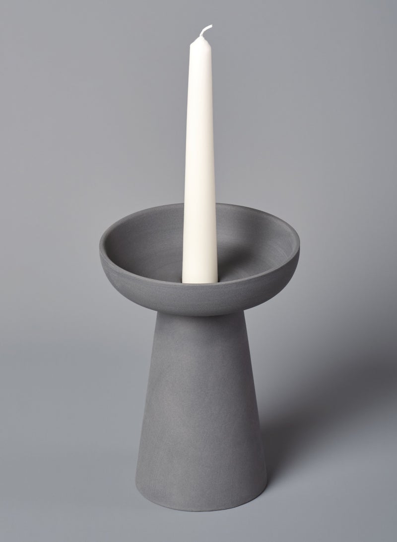 Large Porcini Pillar and Taper Charcoal Matte Ceramic Candle Holder