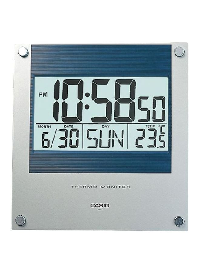 Square Shaped Digital Wall Clock Silver/Blue/Grey