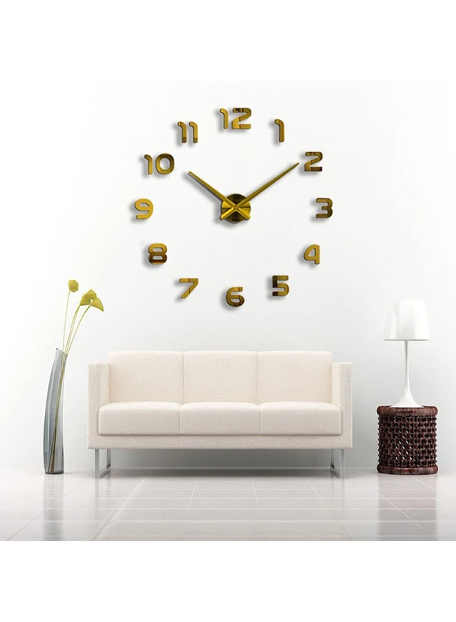 DIY 3D Acrylic Frameless Figure Decal Wall Clock Gold 14x10cm