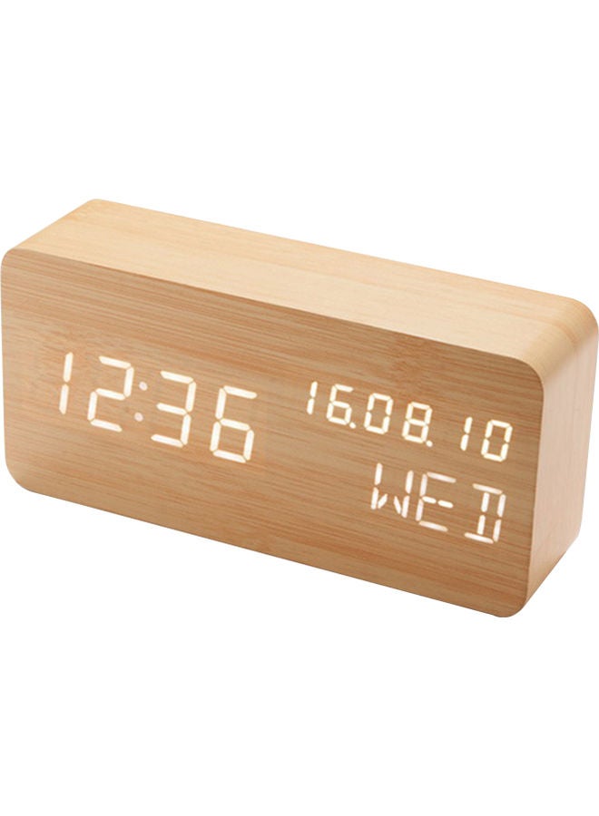 Desk Wooden Alarm Clock with Voice Control Date Temperature Adjustable Brown 1.77 X 5.9 X 2.75cm