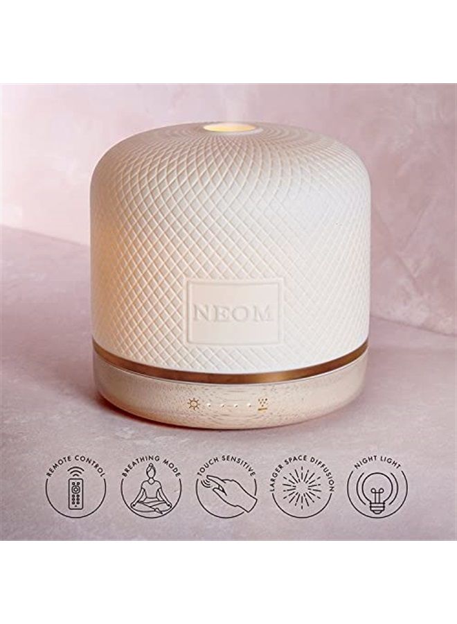 NEOM – Wellbeing Pod Luxe | Premium Ceramic Ultrasonic Essential Oil Diffuser, 350ml | Ceramic Cover, Remote Control, LED Light & Timer | Aromatherapy Diffuser | Home Fragrance…