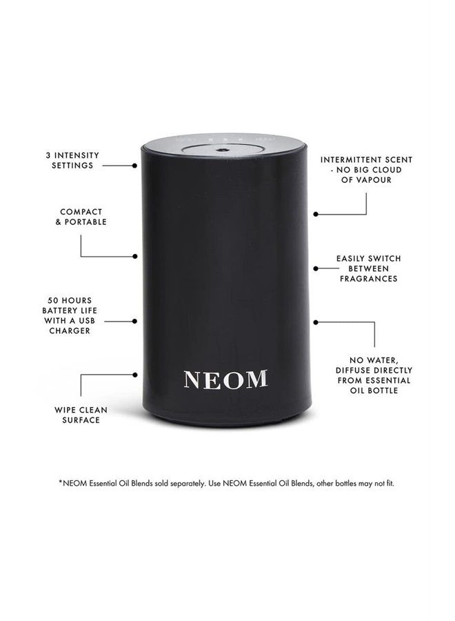 NEOM – Portable Wellbeing Pod Mini Essential Oil Diffuser Black | Rechargeable USB & Waterless | Aromatherapy Oil Diffuser for Small Spaces