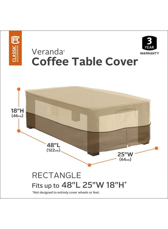 Veranda Water-Resistant 48 Inch Rectangular Patio Coffee Table Cover, Outdoor Table Cover