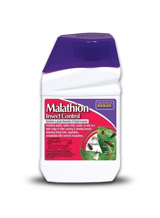Malathion Insect Control, 16 oz Ready-to-Mix Concentrate Bug & Spider Mite Killer for Outdoor Garden Use