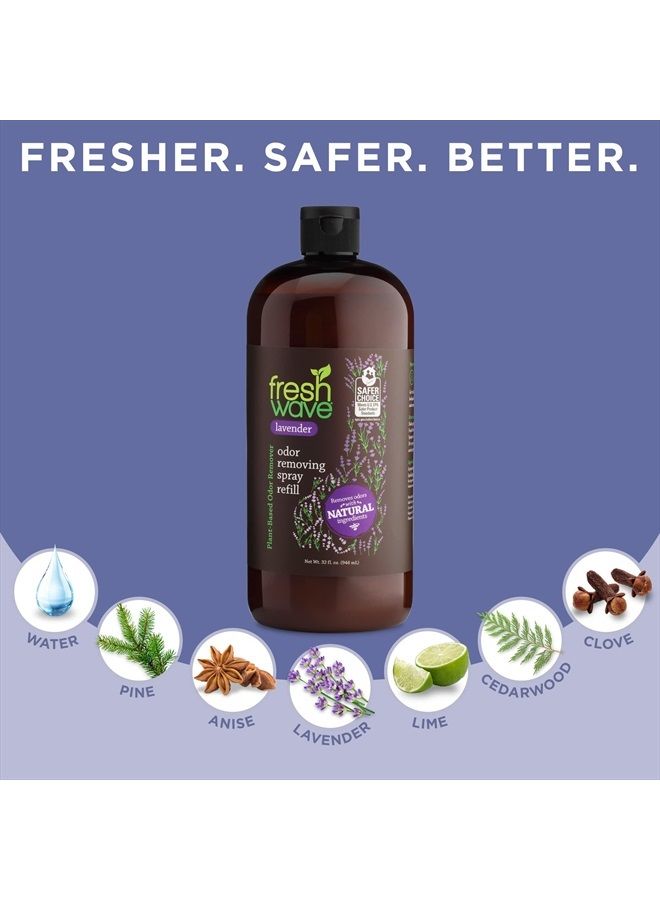 Lavender Odor Eliminator Spray & Air Freshener Refill, 32 fl. oz. | Original Scent Spray Refills For Up To 4 8oz. Spray Bottles | Safer Odor Relief | Natural Plant-Based Odor Eliminator