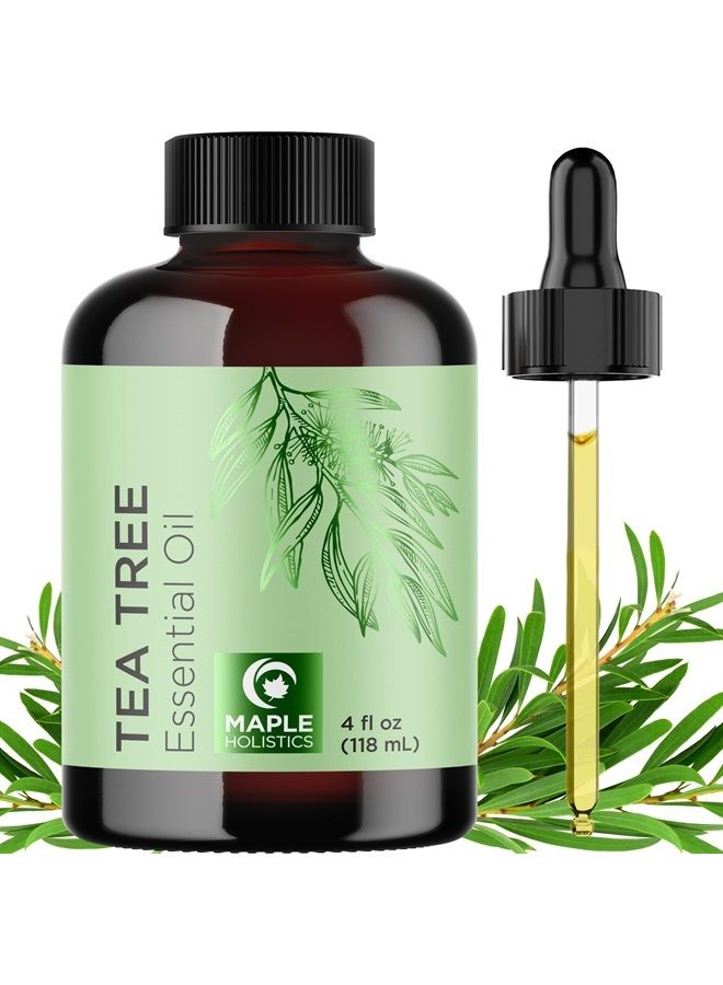 Pure Tea Tree Oil 4oz - Australian Tea Tree Essential Oil for Hair Skin and Nails - Aromatherapy Tea Tree Oil for Skin Dry Scalp Cleanser Nail Cleaner plus Purifying Humidifier and Diffuser Oil