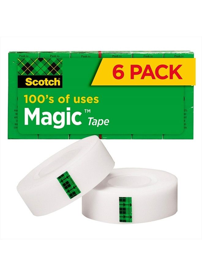 Magic Tape, 6 Rolls, Numerous Applications, Invisible, Engineered for Repairing, 3/4 x 1000 Inches, Boxed (810K6)