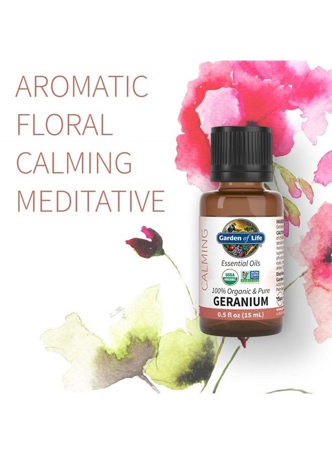 Essential Oil, Geranium 0.5 fl oz (15 mL), 100% USDA Organic & Pure, Clean,Undiluted for Diffuser,Aromatherapy,Meditation - Balance,Relaxation, Calming, Floral,Aromatic (103255)