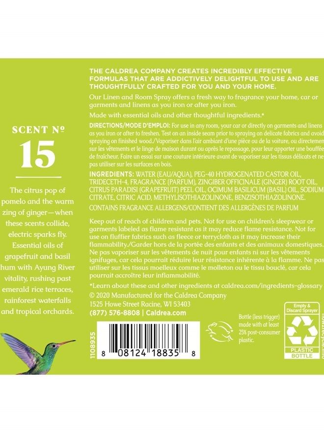 Linen and Room Spray Air Freshener, Made with Essential Oils, Plant-Derived and Other Thoughtfully Chosen Ingredients, Ginger Pomelo Scent, 16 oz (Packaging May Vary), 666567