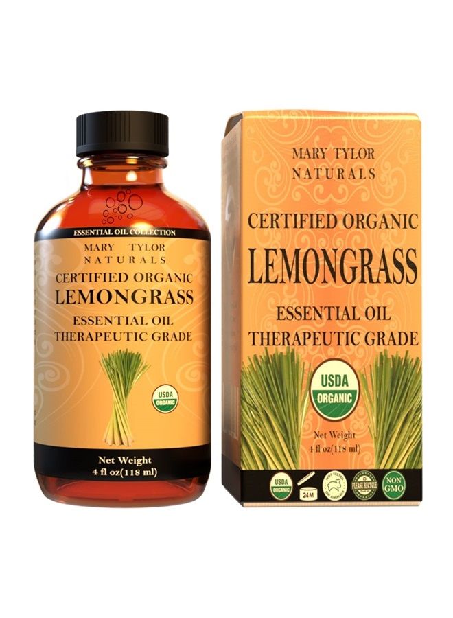 Organic Lemongrass Essential Oil (4 oz), USDA Certified Premium, 100% Pure and Natural, Perfect for Aromatherapy, Diffuser, DIY by Mary Tylor Naturals