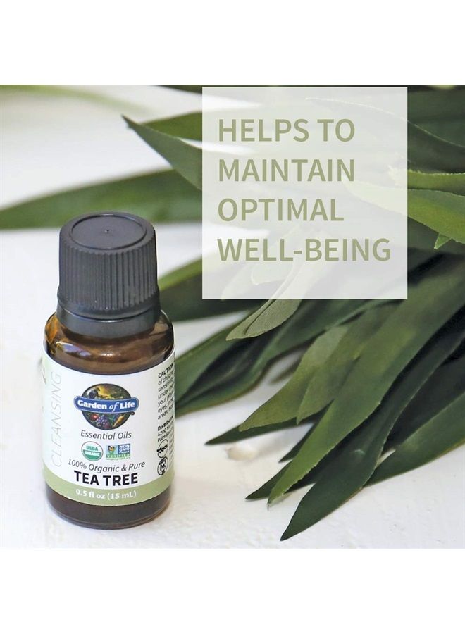 Essential Oil, Tea Tree 0.5 fl oz (15 mL), USDA Organic & Pure, Clean, Undiluted & Non-GMO - for Diffuser, Aromatherapy, Meditation - Cleansing, Refreshing, Purifying