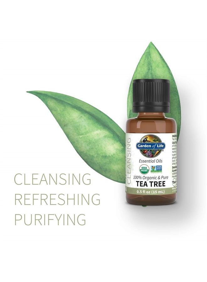 Essential Oil, Tea Tree 0.5 fl oz (15 mL), USDA Organic & Pure, Clean, Undiluted & Non-GMO - for Diffuser, Aromatherapy, Meditation - Cleansing, Refreshing, Purifying