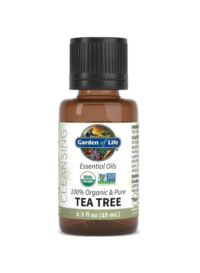Essential Oil, Tea Tree 0.5 fl oz (15 mL), USDA Organic & Pure, Clean, Undiluted & Non-GMO - for Diffuser, Aromatherapy, Meditation - Cleansing, Refreshing, Purifying