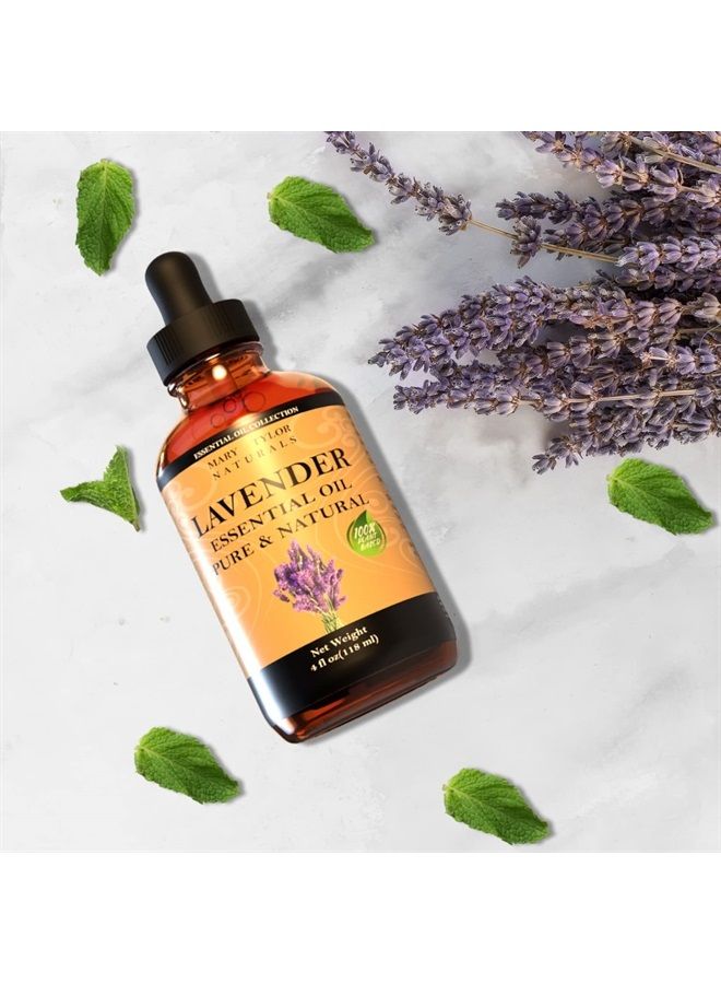 Lavender Essential Oil (4 oz) Premium Therapeutic Grade, 100% Pure and Natural, Perfect for Aromatherapy, Diffuser, DIY by Mary Tylor Naturals