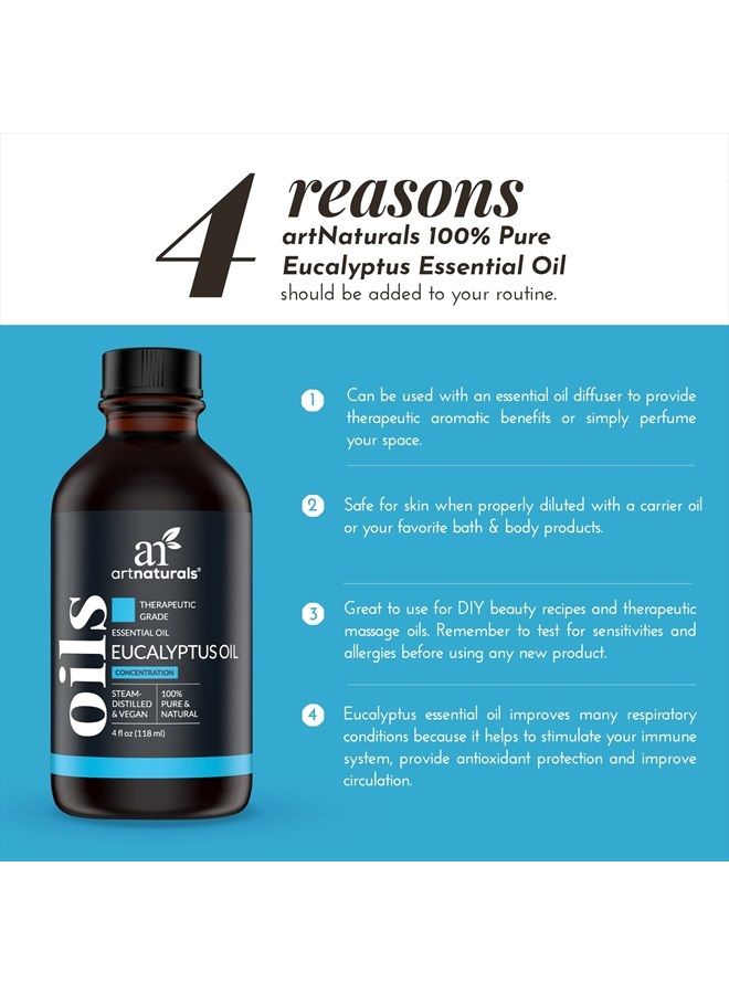 ArtNaturals 100% Pure Eucalyptus Essential Oil - (4.0 Fl Oz / 118ml) - Therapeutic Grade Natural Oils