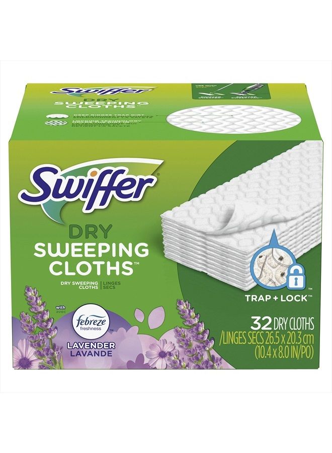 Sweeper Dry Sweeping Pad, Multi Surface Refills for Dusters Floor Mop, with Febreze Lavender, 32 count