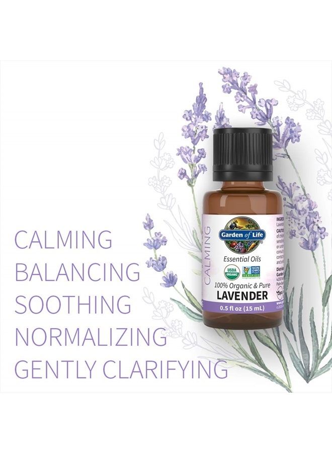 Essential Oil, Lavender 0.5 fl oz (15 mL), 100% USDA Organic & Pure, Clean, Undiluted & Non-GMO - for Diffuser, Aromatherapy, Meditation, Skincare, Sleep - Calming, Relaxing, Soothing