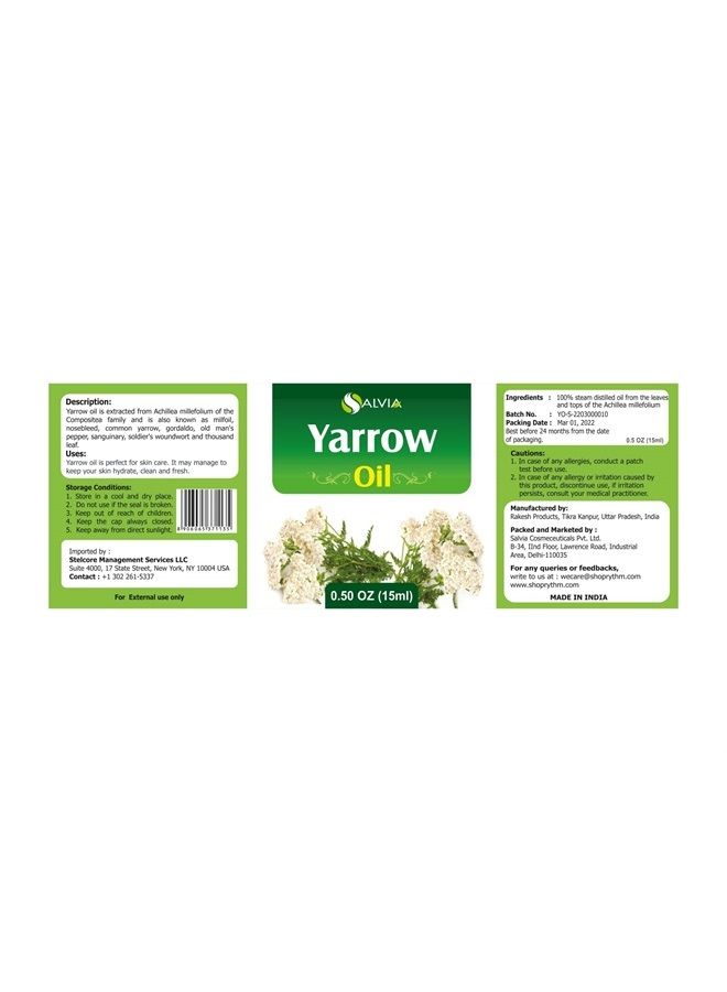 Yarrow Essential Oil (Achillea millefolium) 100% Pure & Natural - Undiluted Uncut Premium Oil -Therapeutic Grade- Use for Aromatherapy (0.51 Fl Oz (Pack of 1))