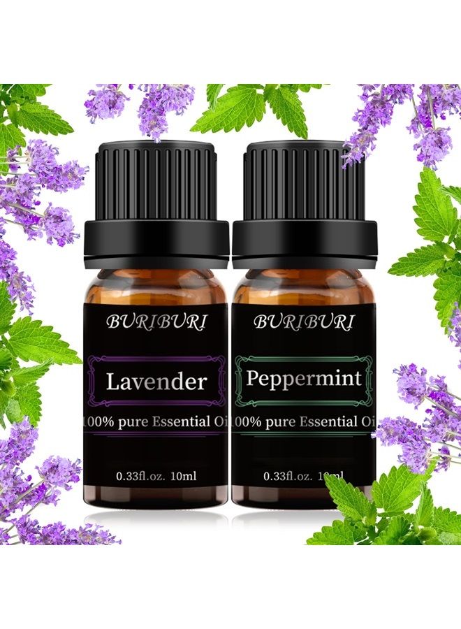 Lavender and Peppermint Essential Oil, 100% Pure, Undiluted, Natural, Organic Aromatherapy Essential Oils Gift Set, 10MLx2