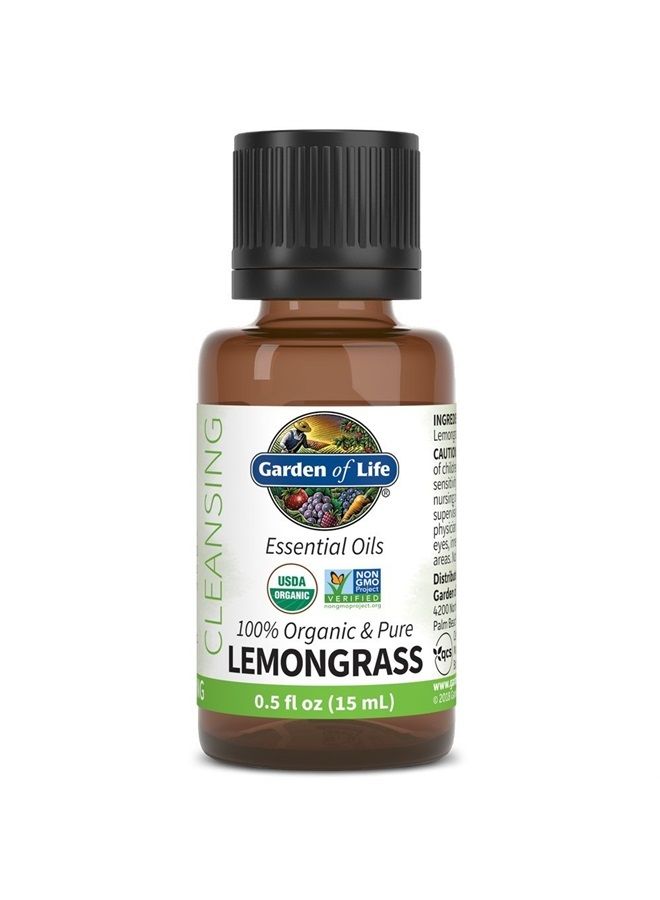 Essential Oil, USDA Organic & Pure, Clean, Undiluted & Non-GMO, for Diffuser, Aromatherapy, Meditation, Cleansing, Relaxing, Calming, Lemongrass, 0.5 Fl Oz