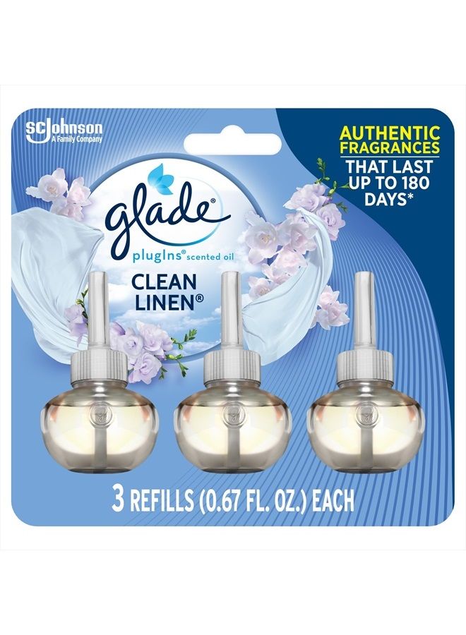PlugIns Refills Air Freshener, Scented and Essential Oils for Home and Bathroom, Clean Linen, 2.01 Fl Oz, 3 Count