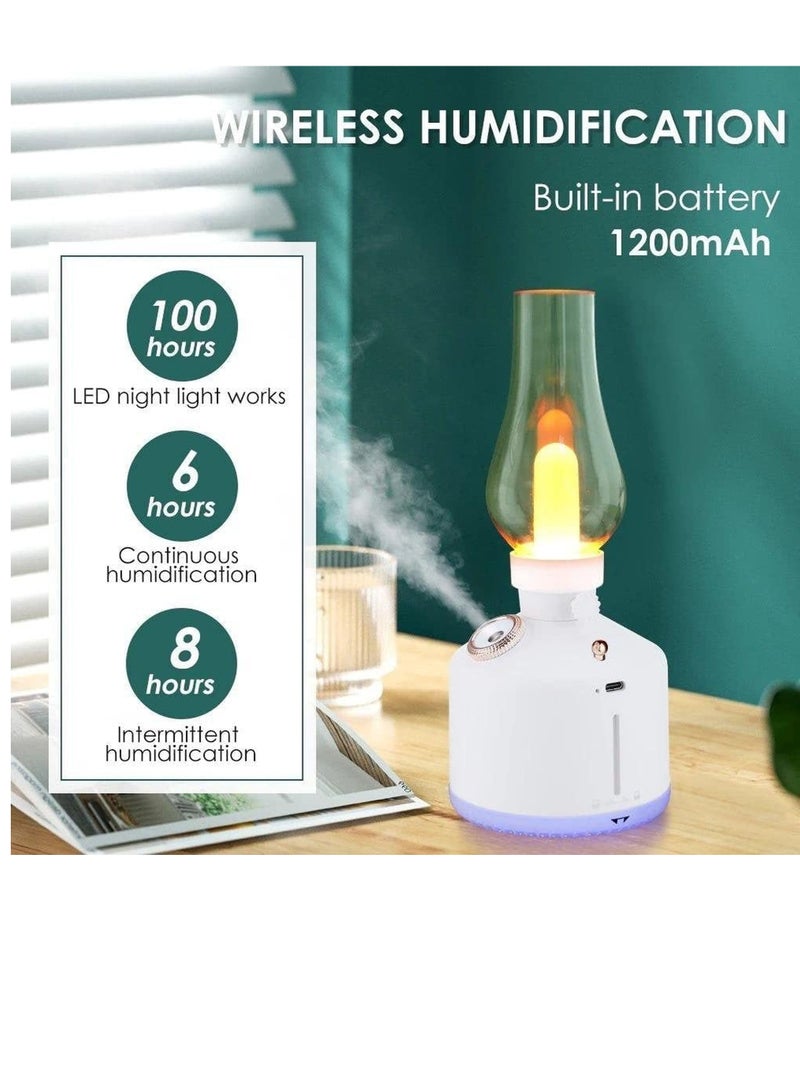 USB Rechargeable Retro Kerosene Lamp Air Humidifier with LED Light Aromatherapy Diffuser Wireless Mist Maker for Home Decoration