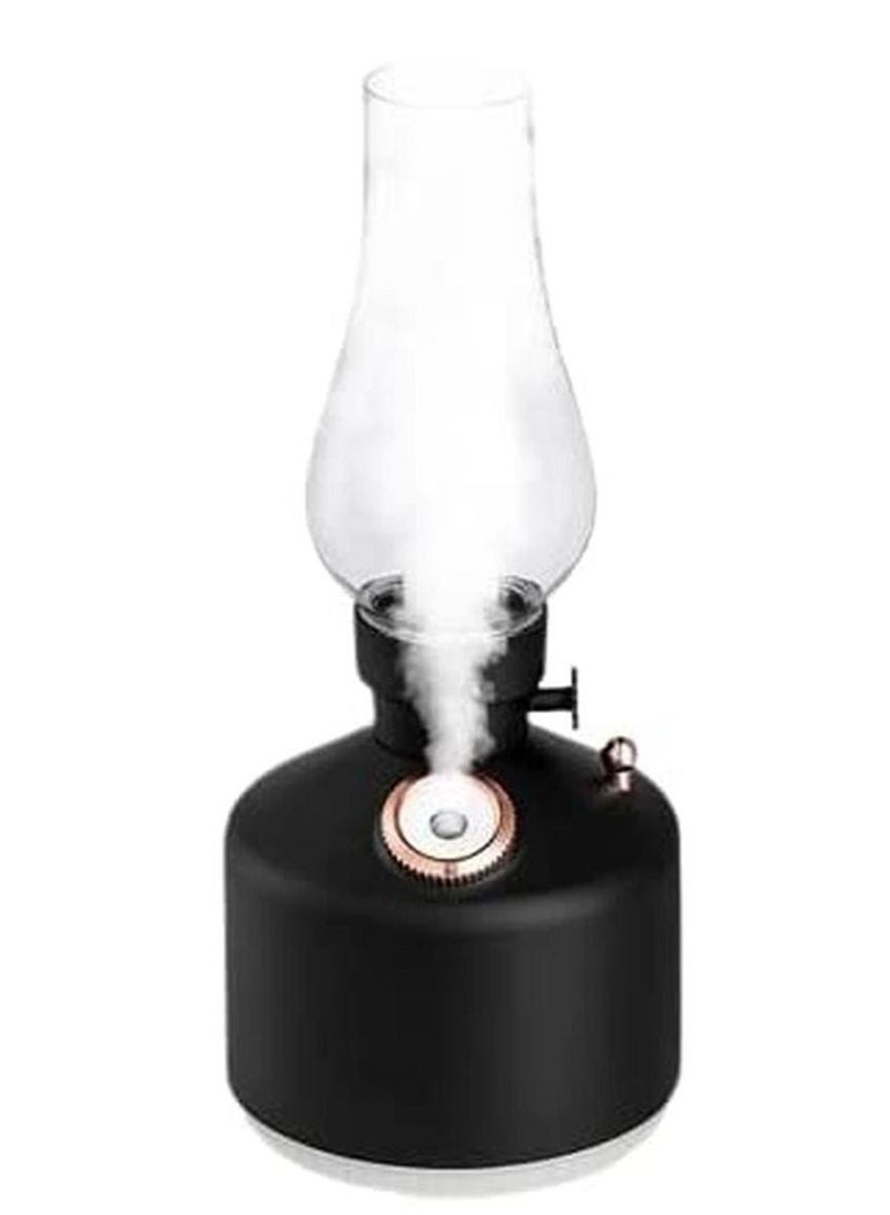 Cool Mist Retro Table Lamp LED Desk Lamp with Humidifier Reading Study Computer Lamp Air Purifying USB Rechargeable Night Light Dimmable Vintage Kerosene Lamp for Bedroom (Black)