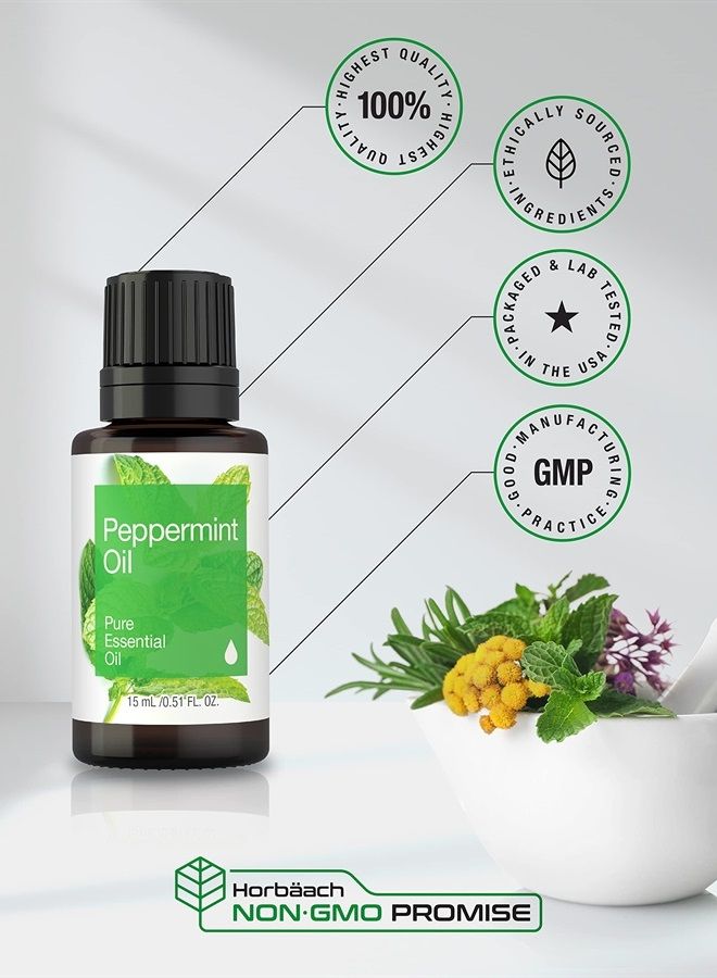 Peppermint Essential Oil | .51 fl oz (15mL) | for Massage, Bath & Diffuser | by Horbaach