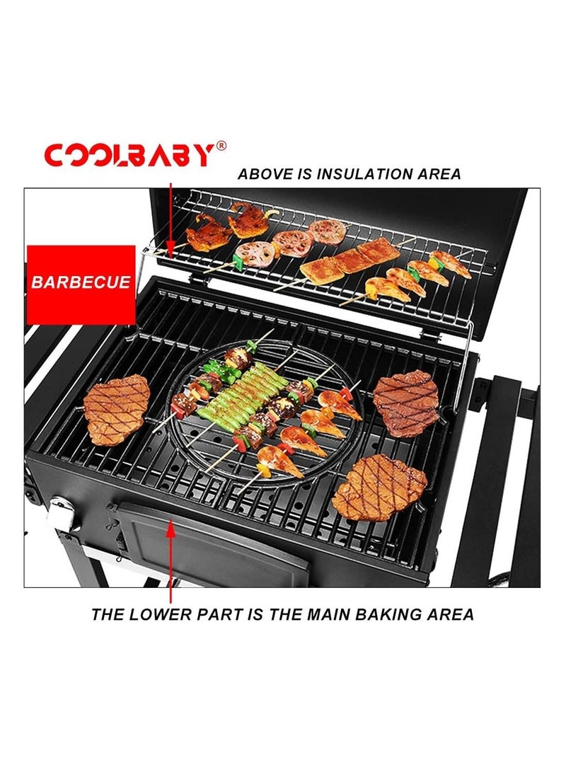 COOLBABY Trolley Charcoal Barbecue Grill A Picnic BBQ Outdoor Patio Garden with Side Trays and Storage Shelf Barbecue Pits