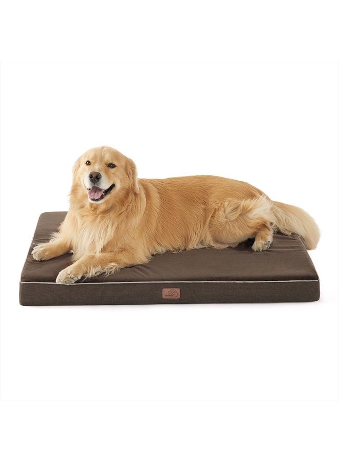 Memory Foam Dog Bed for Extra Large Dogs - Orthopedic Waterproof Dog Bed for Crate with Removable Washable Cover and Nonskid Bottom - Plush Flannel Fleece Top Pet Bed, Brown