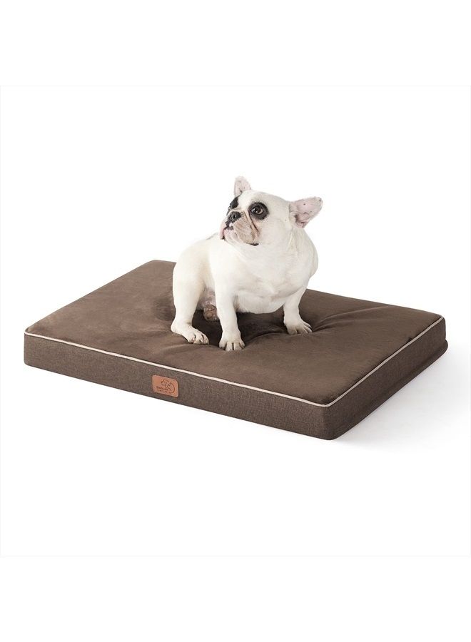 Memory Foam Dog Bed for Medium Dogs - Orthopedic Waterproof Dog Bed for Crate with Removable Washable Cover and Nonskid Bottom - Plush Flannel Fleece Top Pet Bed, Brown