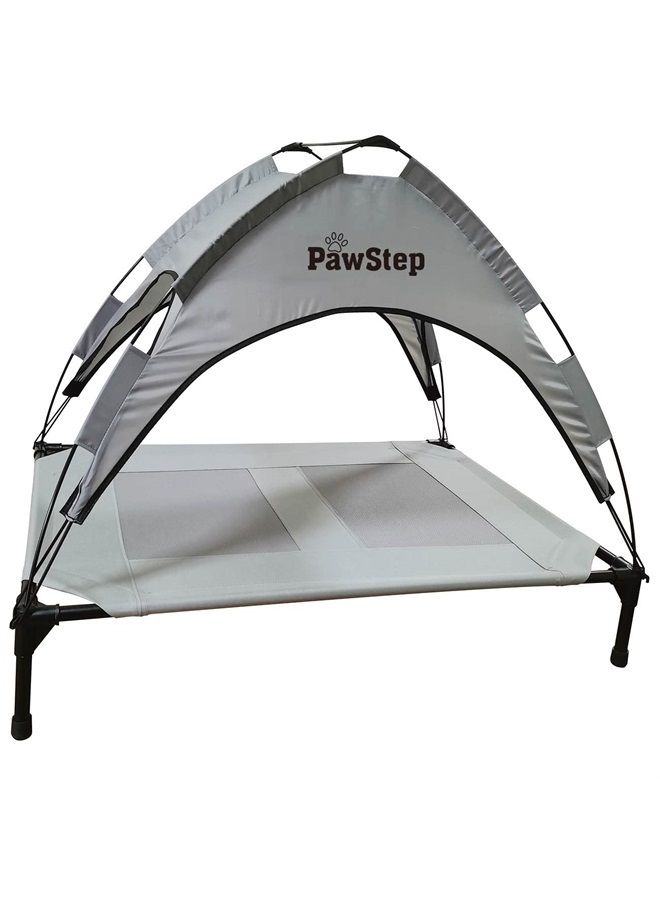 PawStep 50723 Elevated Outdoor Dog Bed, Pet Cot w/Canopy for Camping, Beach or Park, 420D Oxford Fabric - Grey, Large