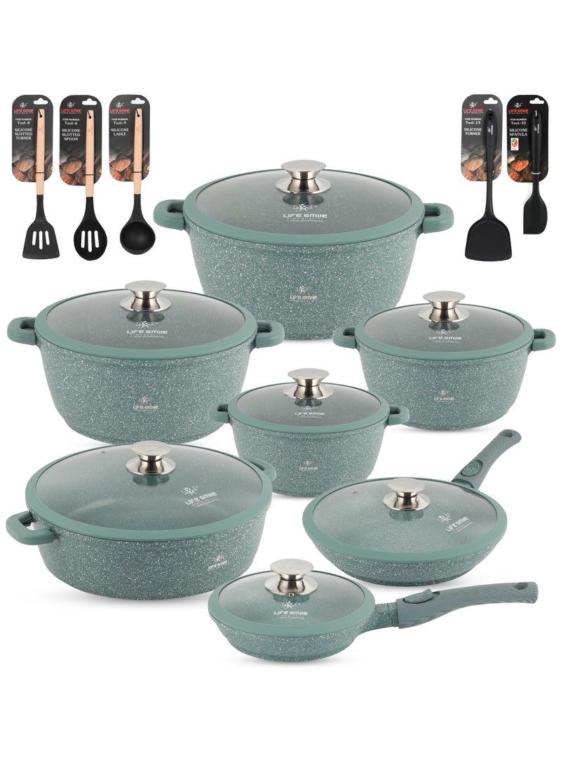 Cookware Set 29 pieces -Pots and Pans set Granite Non Stick Coating 100% PFOA FREE, Induction Base Cooking Set include Casseroles & Shallow Pot & Fry Pans & Silicone Utensils