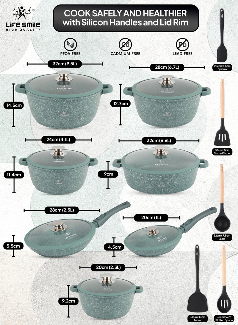 Cookware Set 29 pieces -Pots and Pans set Granite Non Stick Coating 100% PFOA FREE, Induction Base Cooking Set include Casseroles & Shallow Pot & Fry Pans & Silicone Utensils