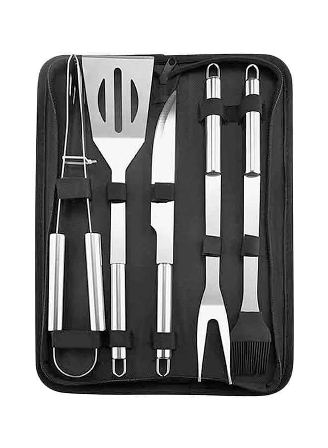 Pack Of 5 Barbeque Grill Tool Set With Case Silver/Black 39 x 11 x 5cm