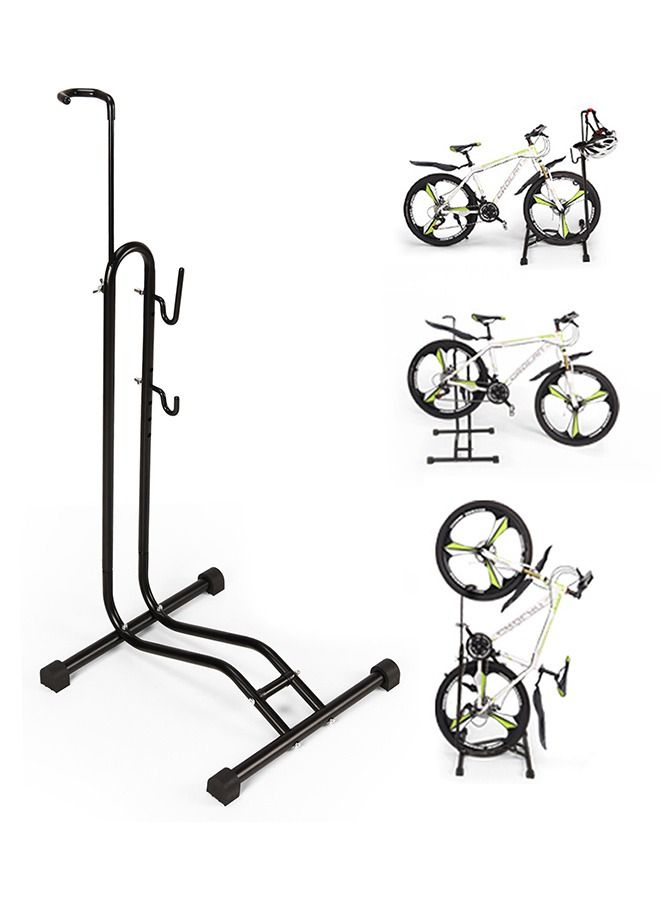Upright Bike Stand - Premium Quality Vertical & Horizontal Adjustable Bicycle Floor Parking Rack - Safe & Secure for Storing MTB Road Bikes in Garage or Home