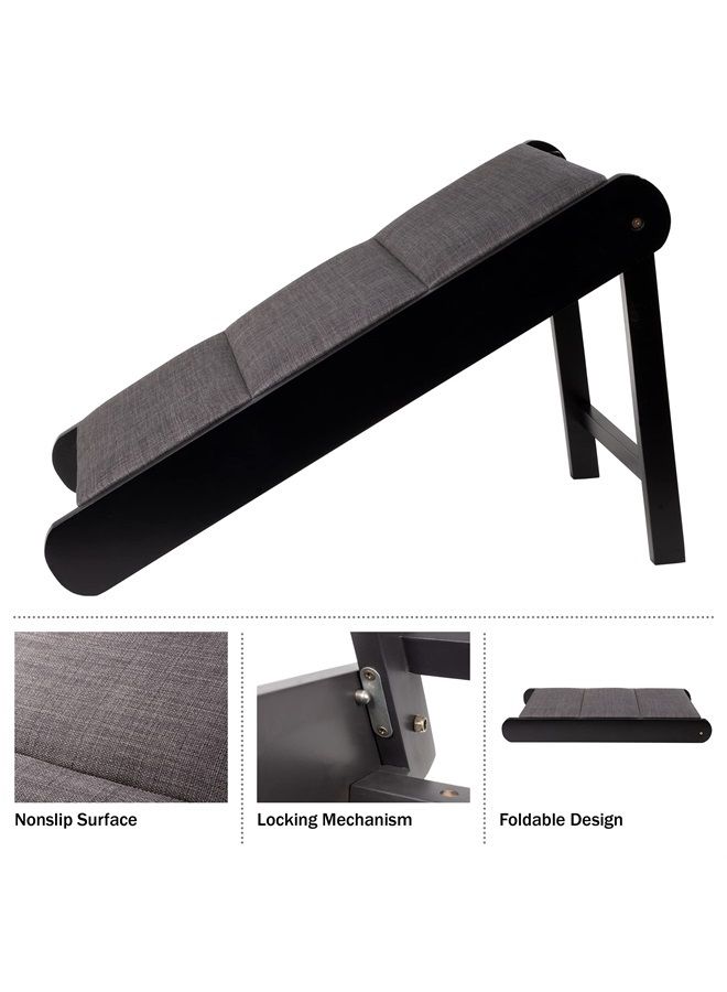 Pet Ramp - Foldable Wooden Dog Ramp for Getting onto Beds, Couches, or Into Vehicles - Dog Accessories for Small Dogs (Black/Gray)