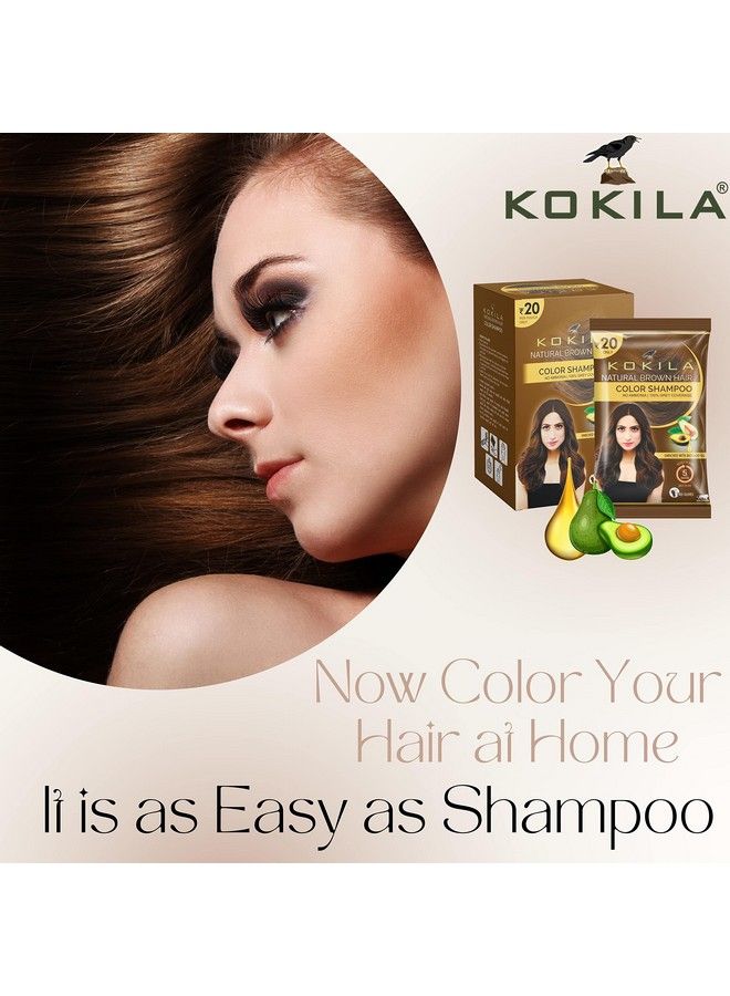 Hair Color Shampoo Natural Brown For Men And Women;Enriched With Avocado Oil;5 Min Instant Color(Pack Of 15)