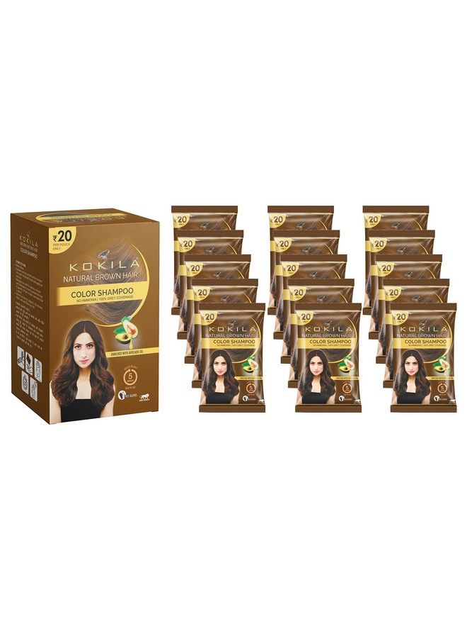 Hair Color Shampoo Natural Brown For Men And Women;Enriched With Avocado Oil;5 Min Instant Color(Pack Of 15)