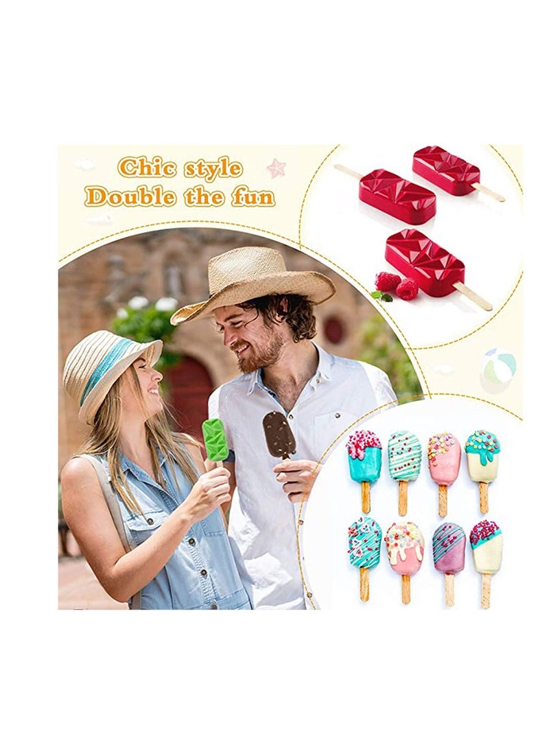 Ice Pop Molds Set Popsicle Molds Cavities Large Diamond Shaped Silicone , Homemade Popsicle Maker Ice Cream Mold Oval Cakesicle Molds or DIY Ice Cream, Cakesicle