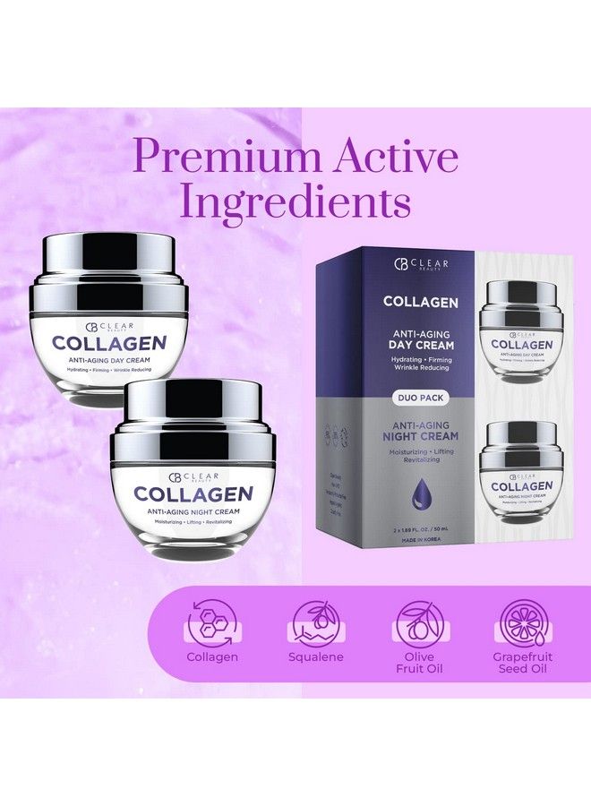Clair Beauty Collagen Day/Night Moisturizer Antiaging Cream Duo Set Value Pack