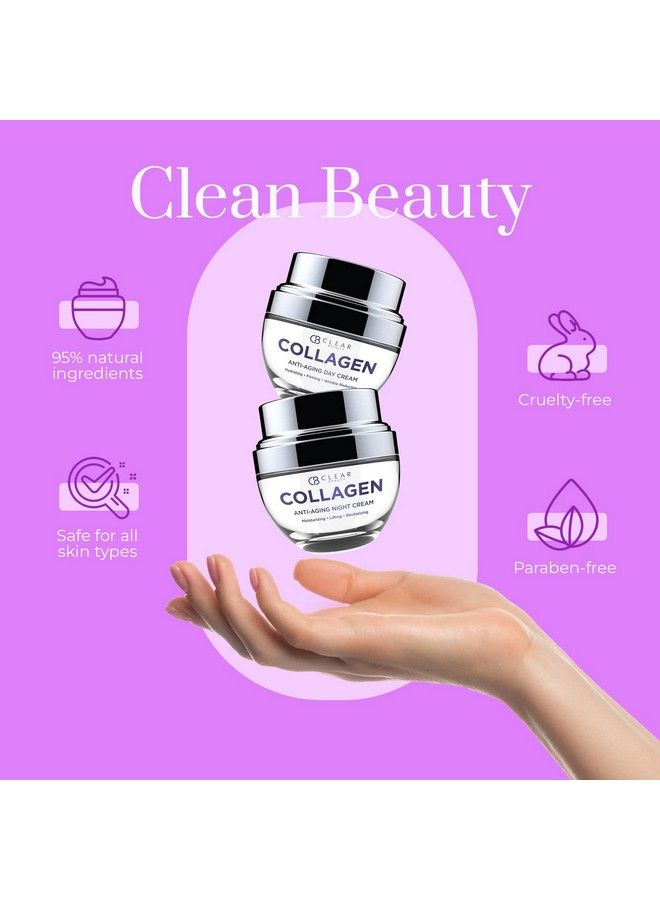 Clair Beauty Collagen Day/Night Moisturizer Antiaging Cream Duo Set Value Pack