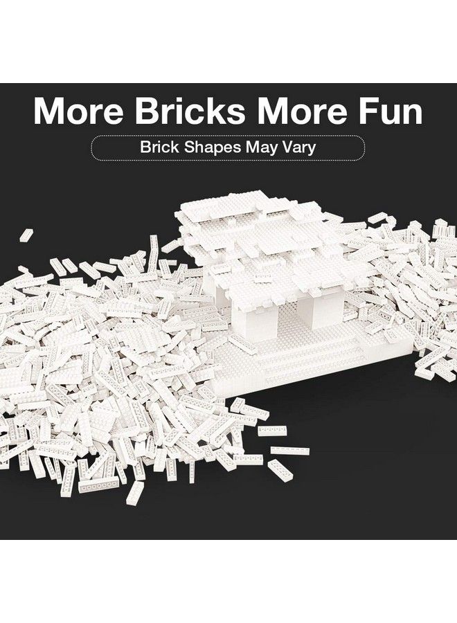 Building Bricks 1500 Pcs Basic Building Blocks Compatible With All Major Brands (White)