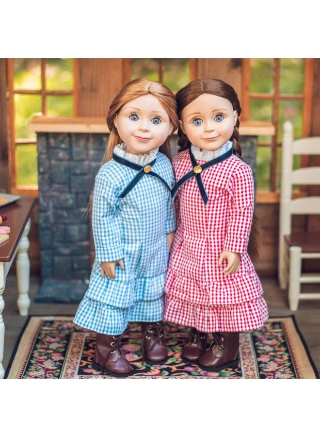 18 Inch Doll Clothes Little House On The Prairie Authentic Set Of 2 Laura & Mary Ingalls Check Dresses Compatible For Use With American Girl Dolls