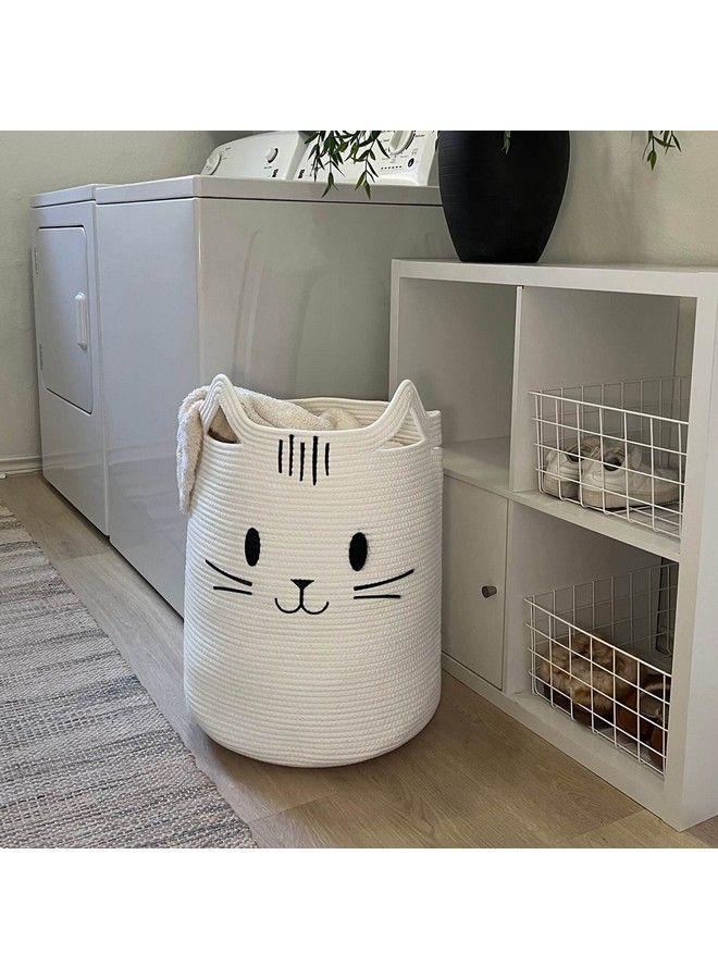 Cute Baby Laundry Basket Tall Nursery Hamper For Clothes Towels Blankets Kids Toy Storage Basket For Living Room Bedroom Cat Basket For Playroom 16 X 20 Inches White